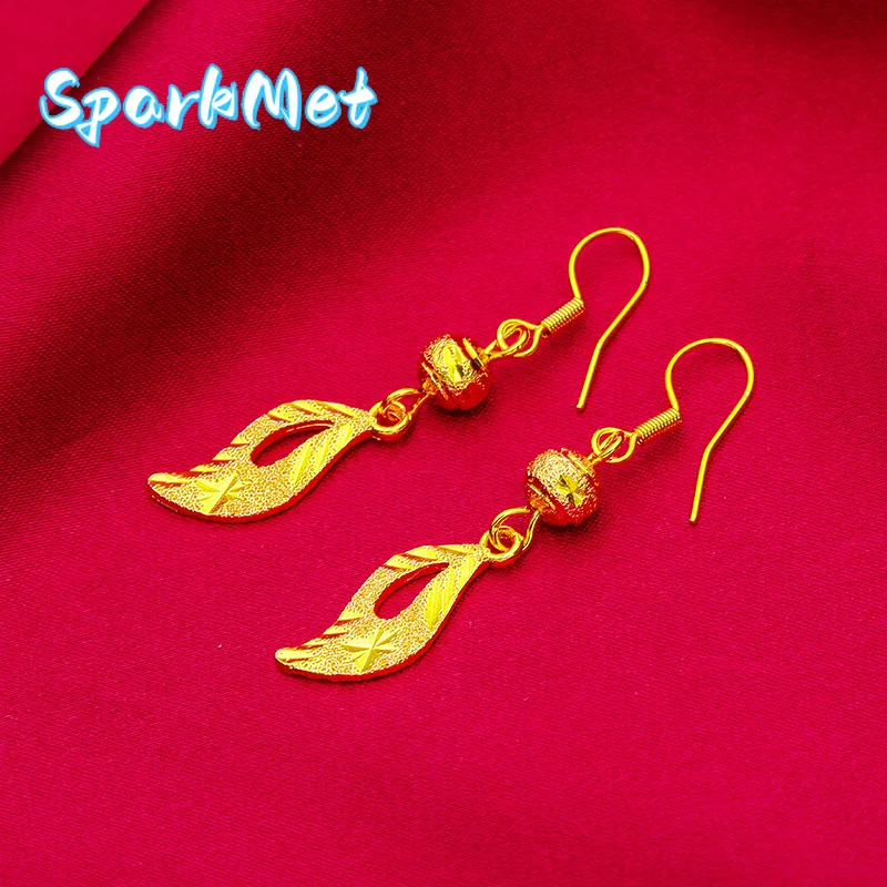 

Серьги Sparkmet24K с листьями из 24-каратного золота и резьбой | Чистое золото AU999, 3D-листья с рельефной резьбой, глянцевая отделка, элегантное для повседневного ношения