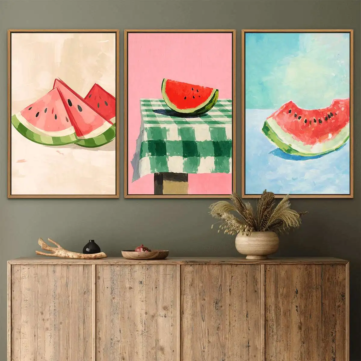 3PCS Summer Watermelon Printed Poster  Fruit Pattern Art  Kitchen Wall Art  Wall Decoration  Canvas Paintings for Room Decor