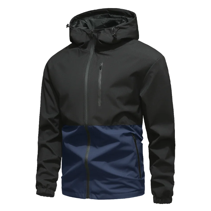 

American High Street Casual Color Block Waterproof Hooded Jacket