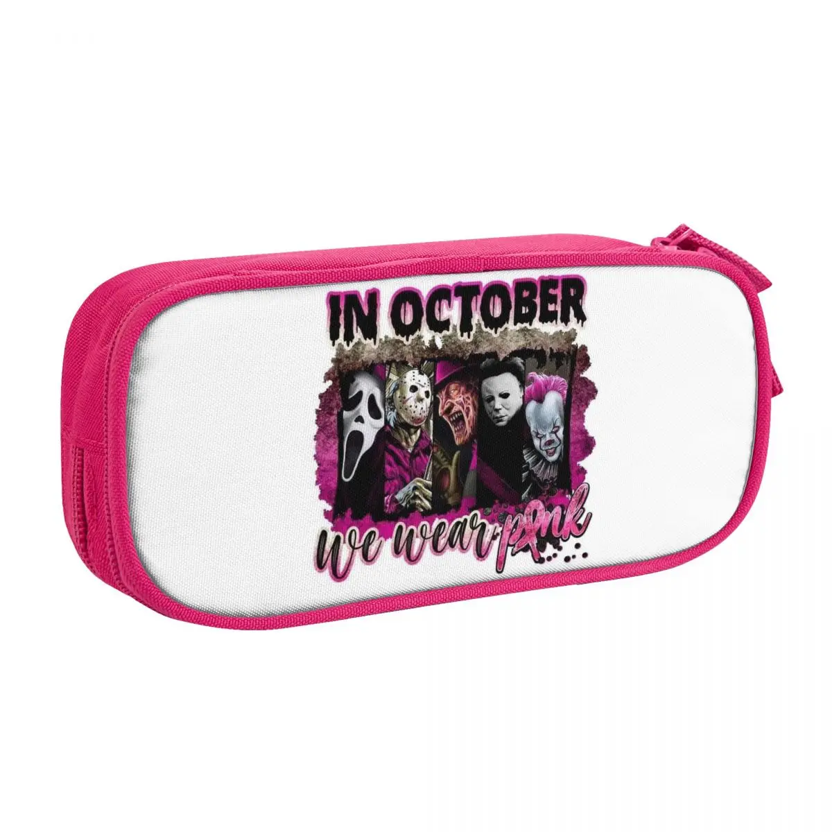 Custom Kawaii Halloween Horror Movie Character Pencil Cases for Boys Gilrs Large Storage Pen Bag Box School Supplies