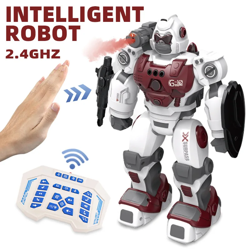 New 32cm Mechanical Spray Robot 2.4G Remote Control Intelligent Programming Gesture Sensing Electric Model Kids Toys Gift Box