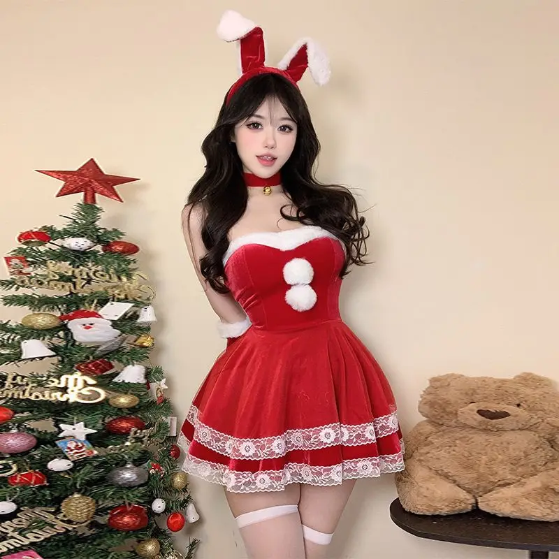 Halloween Christmas Bunny Girl Costume Women Pure Desire Theme Dress Set Role Play Cosplay Sexy Party Outfit New Design