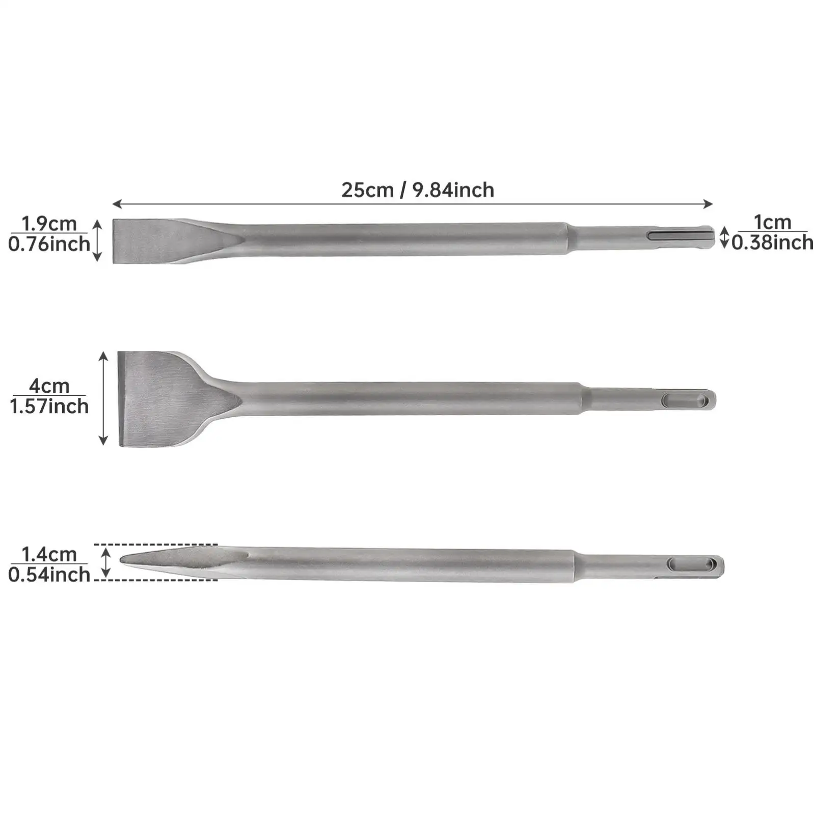 sdsプラスチゼルセット4本組（コンクリート-石材-レンガ用）、タイルチゼル、収納ケース、丸ハンドルチゼルセット付き