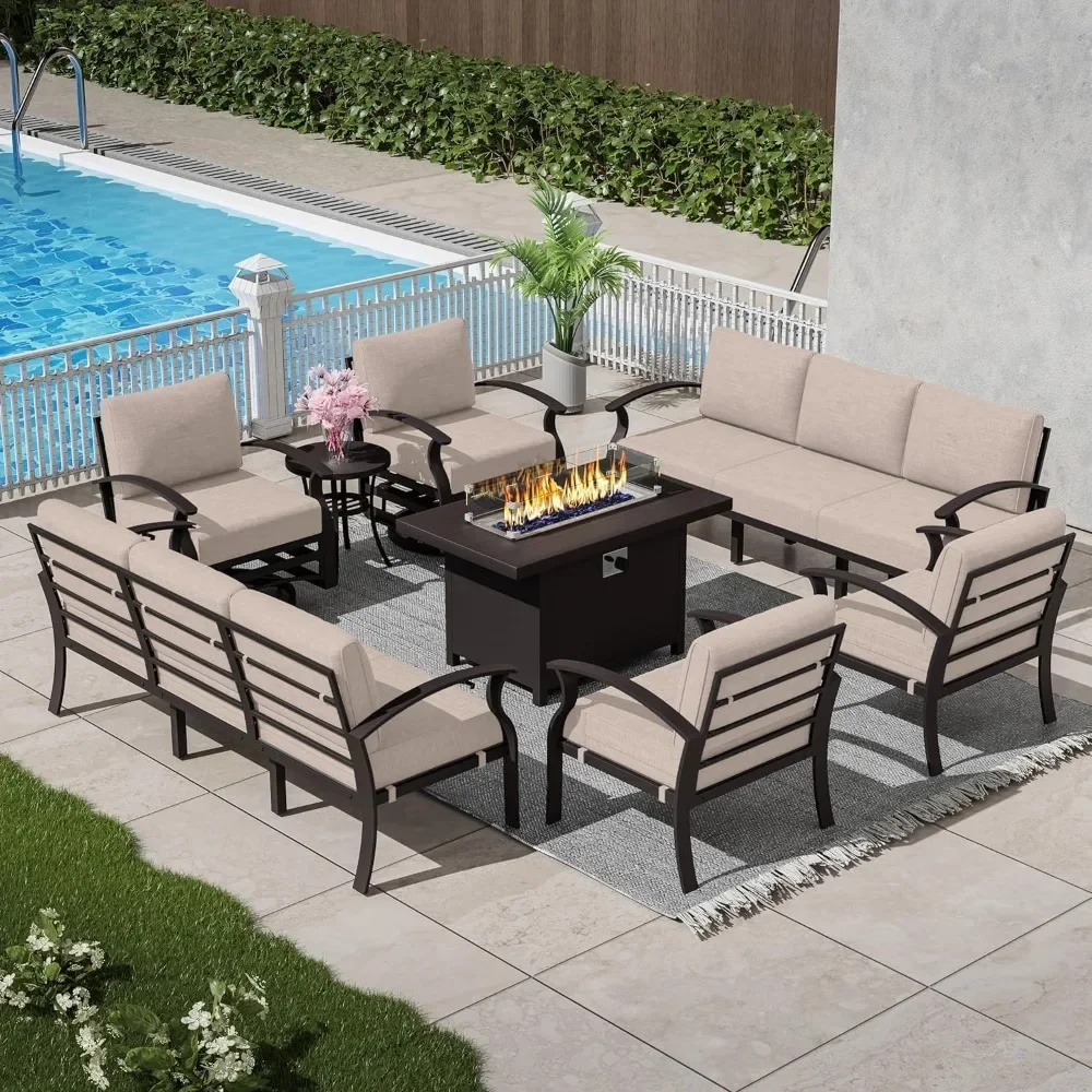 

Patio Furniture Set, 55000 BTU Propane Aluminum Fireplace, Rotary Joystick with Thick Cushion, 10 Seats Aluminum armrest Sofa