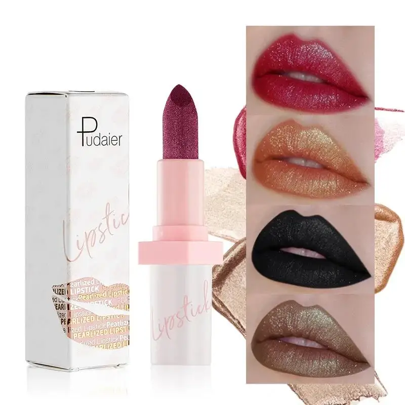 Shimmery Diamond Lipstick 10 Shades Waterproof Glittery Non Transfer Red Lip Tint Smooth Long Wear Pearly Lipstick