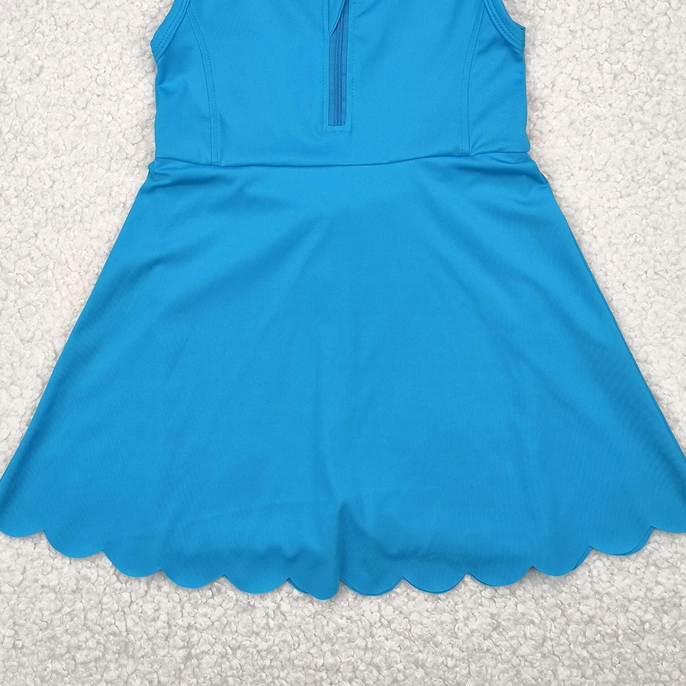 Baby Girls Blue Zippered Yoga Skort Knee-Length Active Wear Sleeveless Kids Athletic Dress Outfit for Girls