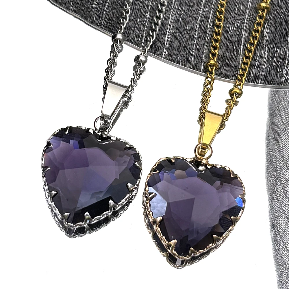 Gothic Punk Rotes Herz Glas Anhänger Halskette Halsband für Frauen Männer Edelstahl Gold Farbe Schlüsselbein Kette Halsketten Schmuck – Detail 2