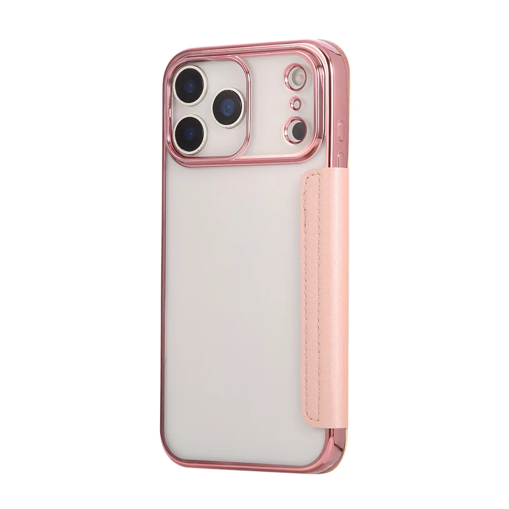 Luxuriöse transparente Flip-Lederhülle mit Kartenfächern für iPhone 18 16 17 Pro Max 14 15 13 12, plattierte weiche Silikonhülle – Detail 7