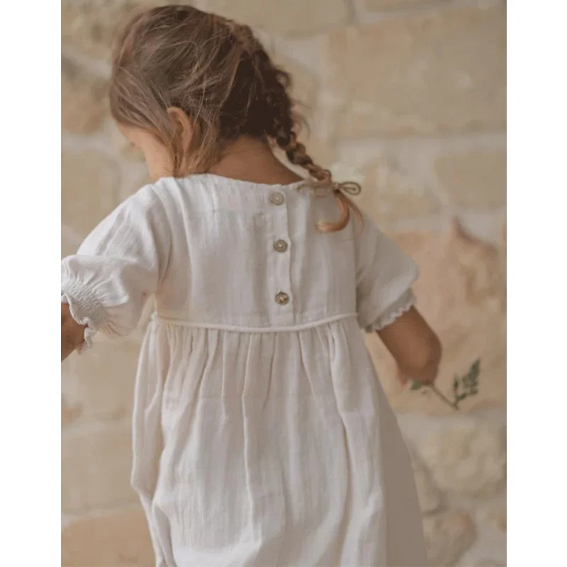 2023 Primavera Autunno Nuove ragazze a maniche lunghe vestono 100% cotone morbida mussola retrò abiti casual abbigliamento per bambini vestito per