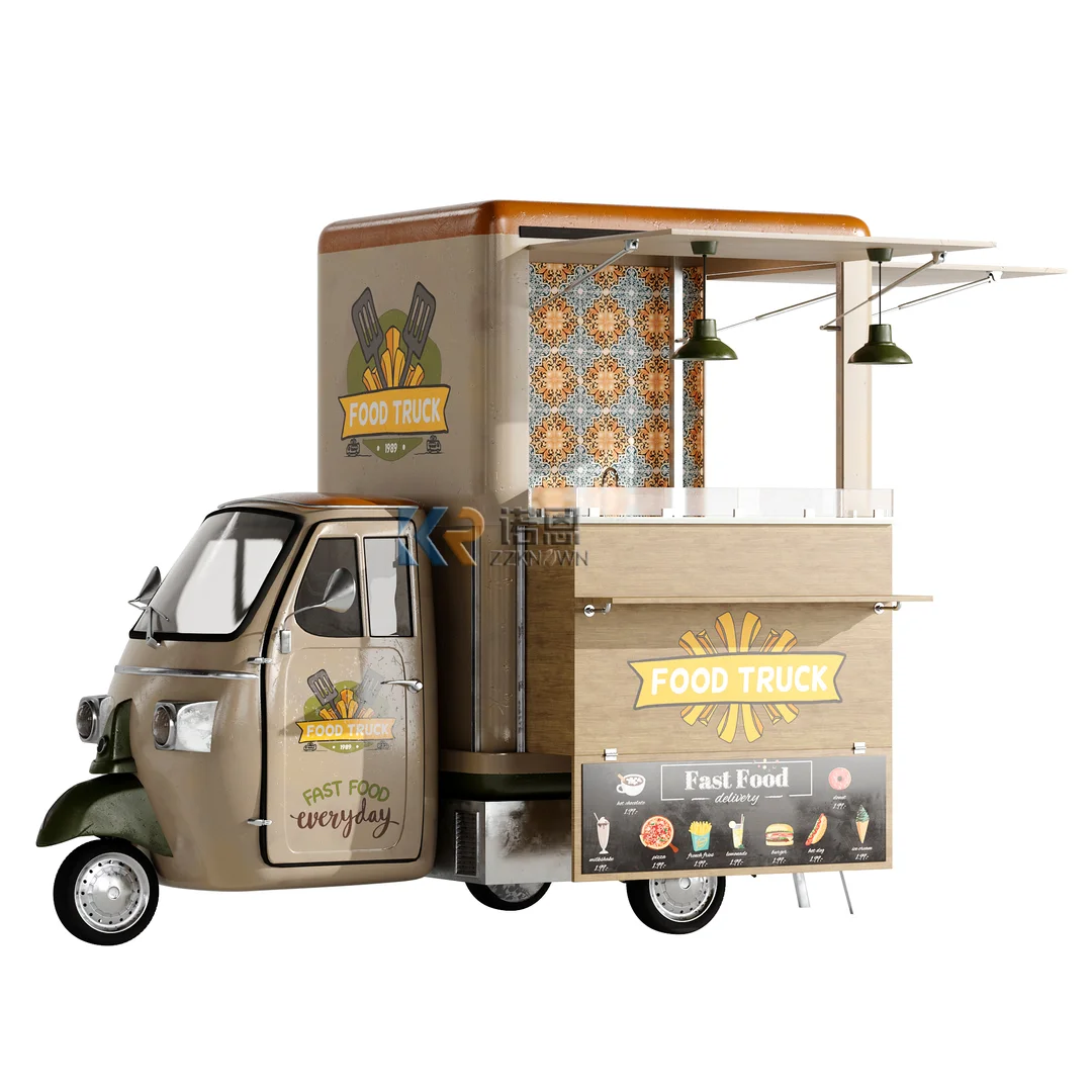 Camion per alimenti triciclo con rimorchio per alimenti da cucina completo Camion da caffè Carrello per alimenti elettrico scimmia