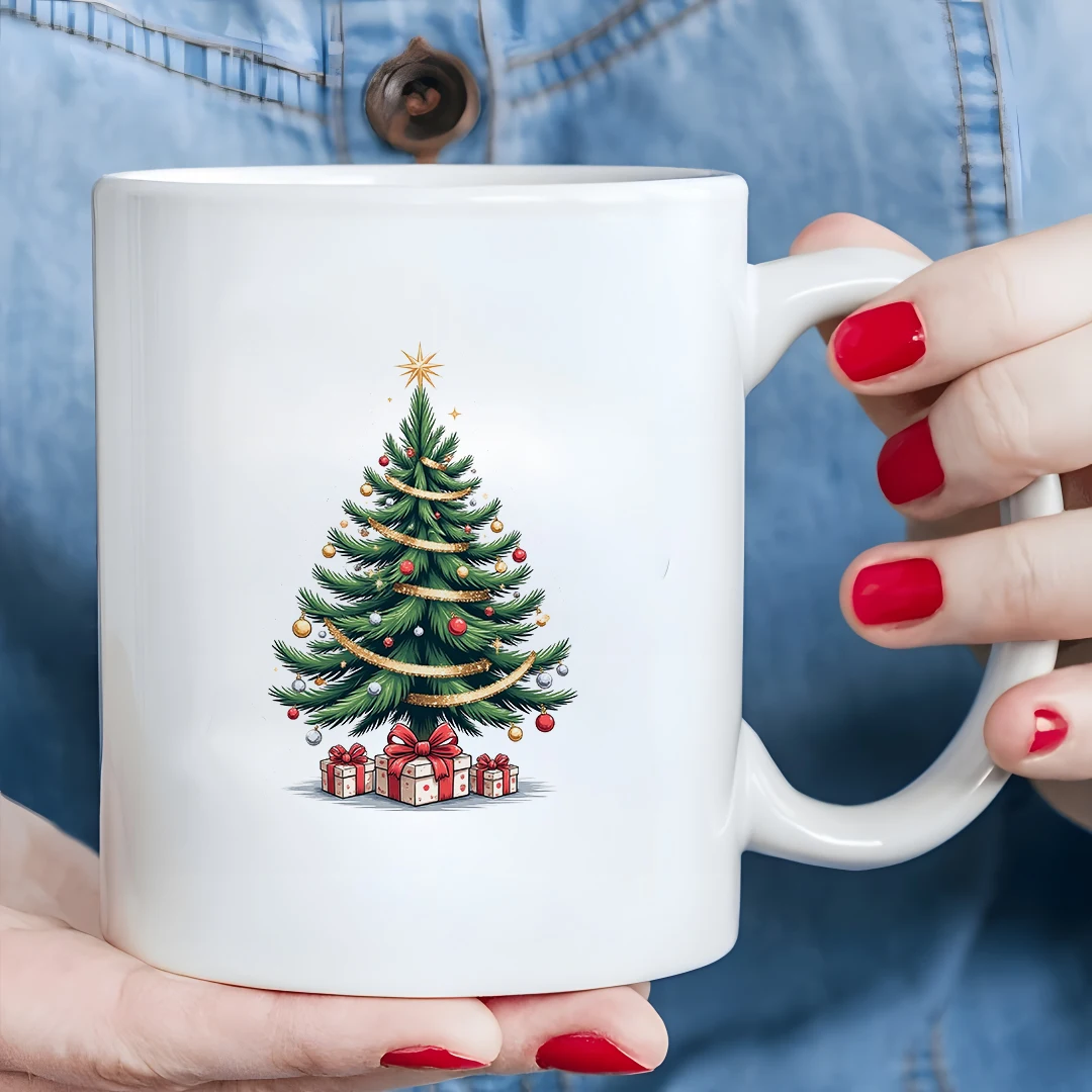 11オンス マグカップ + 漫画風クリスマスツリーデザイン + キッズカップ ファミリー オフィス コーヒーカップ クリスマスギフトセット