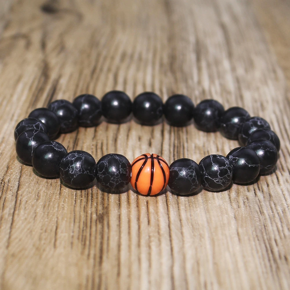 1 Stück neues Naturstein-Basketball-förmiges Kreis-Perlenarmband – minimalistisches Armband für Fitnessstudio, Sport
