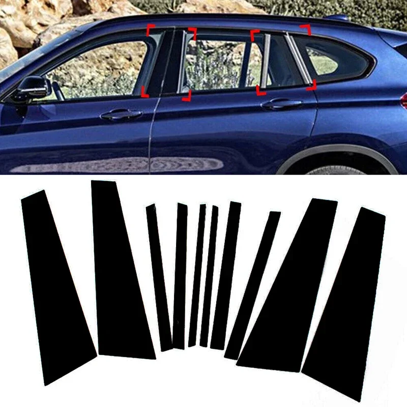 6PCS High Quality Glossy Black Car Pillar Posts Molding Cover For BMW X1 F48 2016-2022 Door Window BC Column Stickers 2