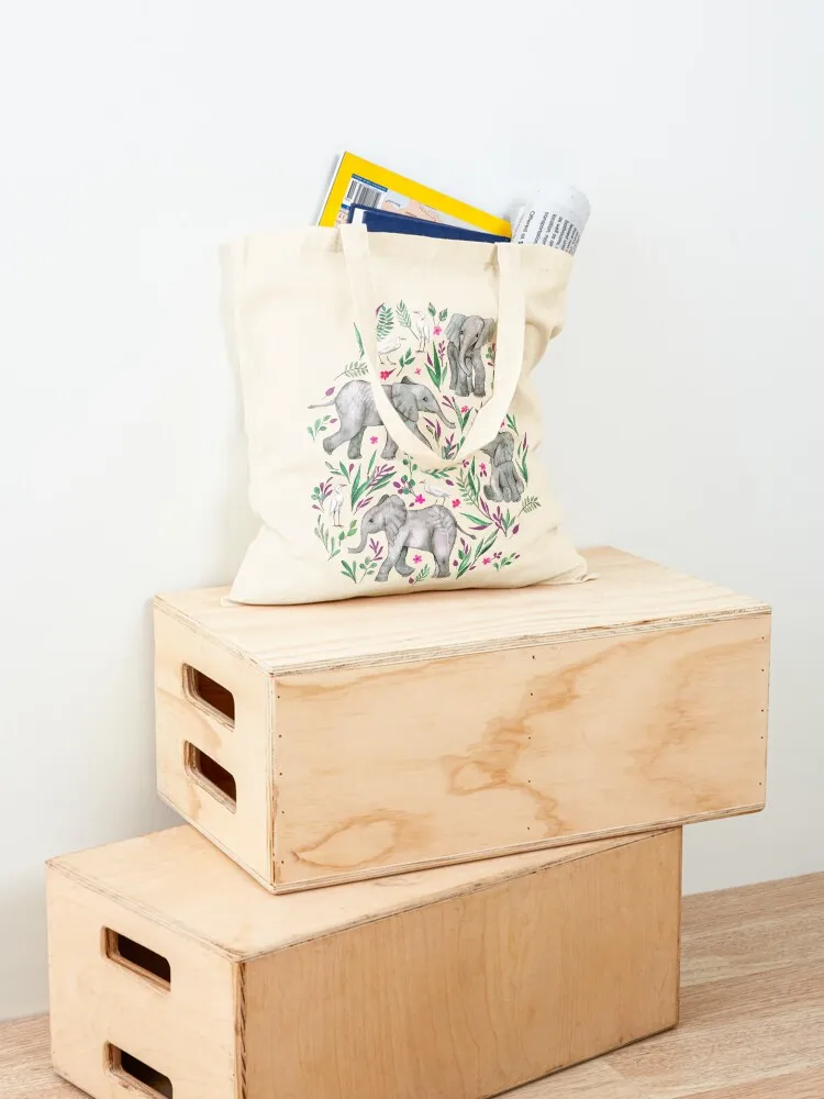 طفل الفيلة والرياضيات بالألوان المائية - حقيبة حمل حمراء بورجوندي حقيبة قماش مخصصة حقيبة تسوق نسائية للنساء