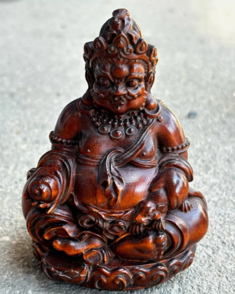 Boxwood Tibet Buddhism Wood Carved Wisdom The God Of Wealth Buddha Statue Decor
