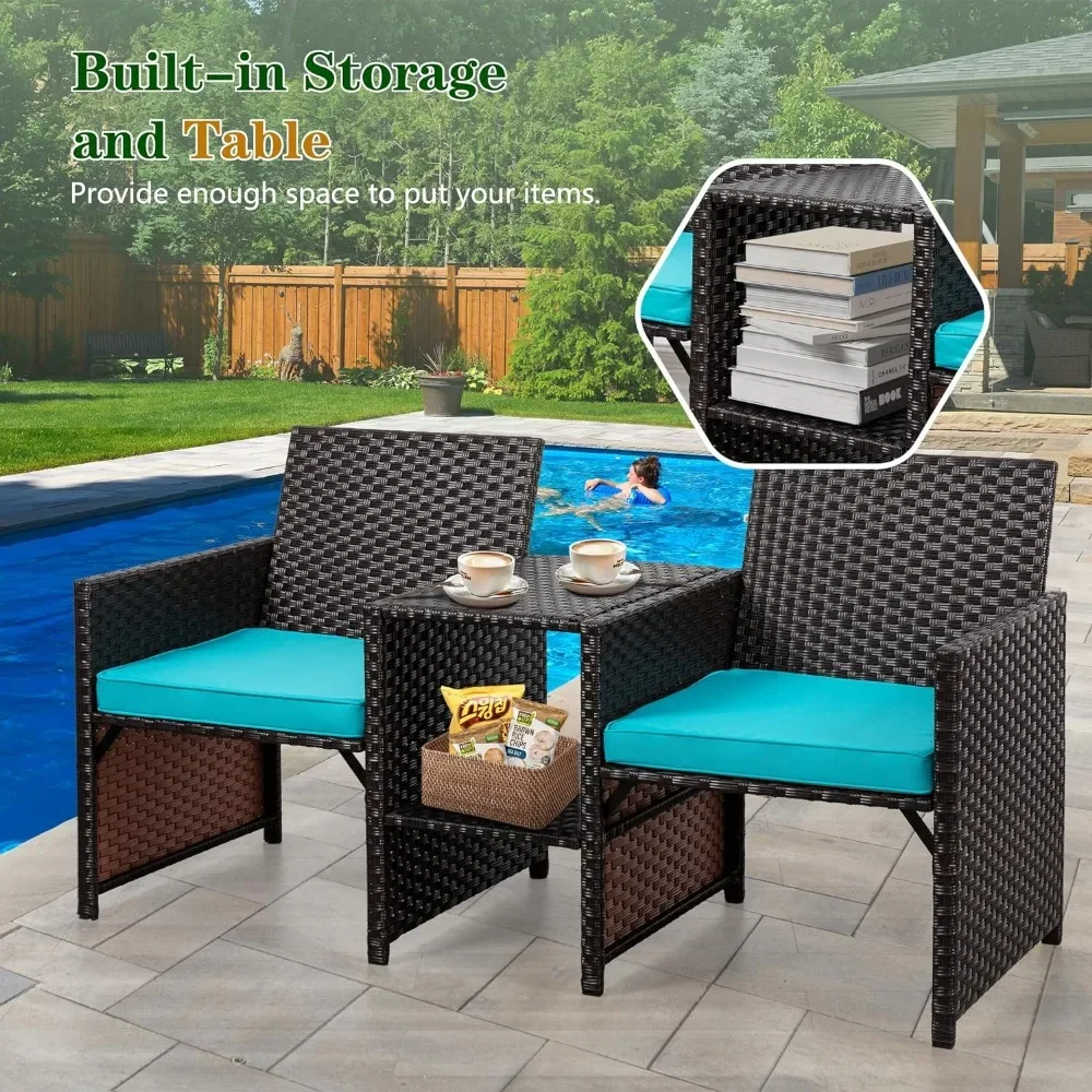 Wicker Patio Conversation Furniture Set with Detachable Chairs & Table and Two Removable Cushions,Rattan Wicker Lover