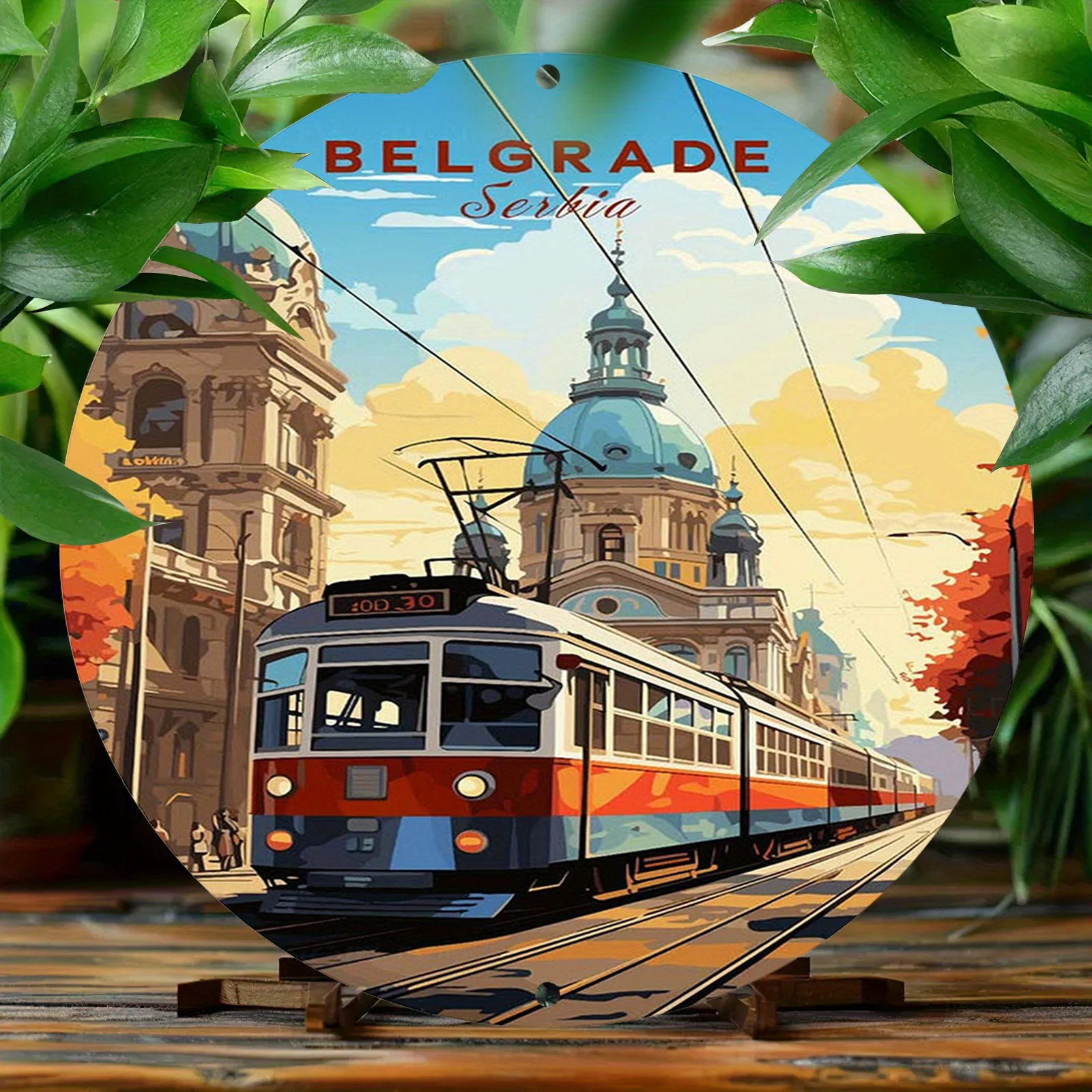Belgrade Serbia Tram Aluminum Metal Art Sign - 1pc Vintage-Inspired Round Wall Decor, 20.32x20.32 cm - Durable Outdoor & Indoo