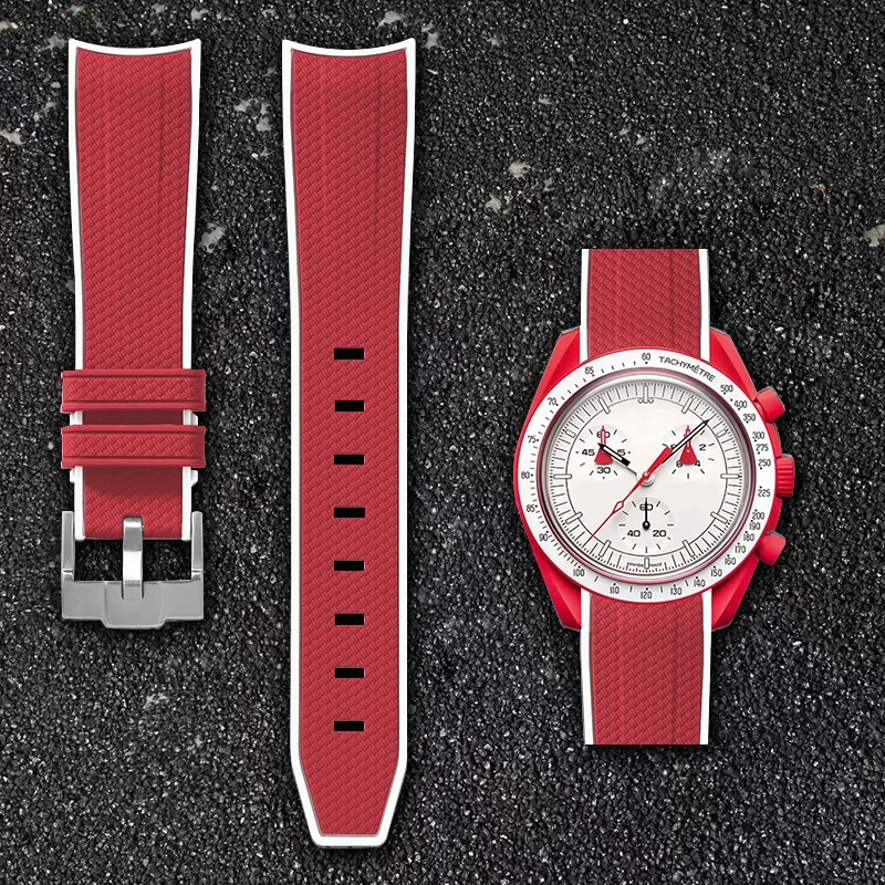 Voor Omega Swatch 20mm Curve Horlogeband Speedmaster MoonSwatch Planet Snoopy Horlogeband Quick Release Polsbandje Rubberen Armband