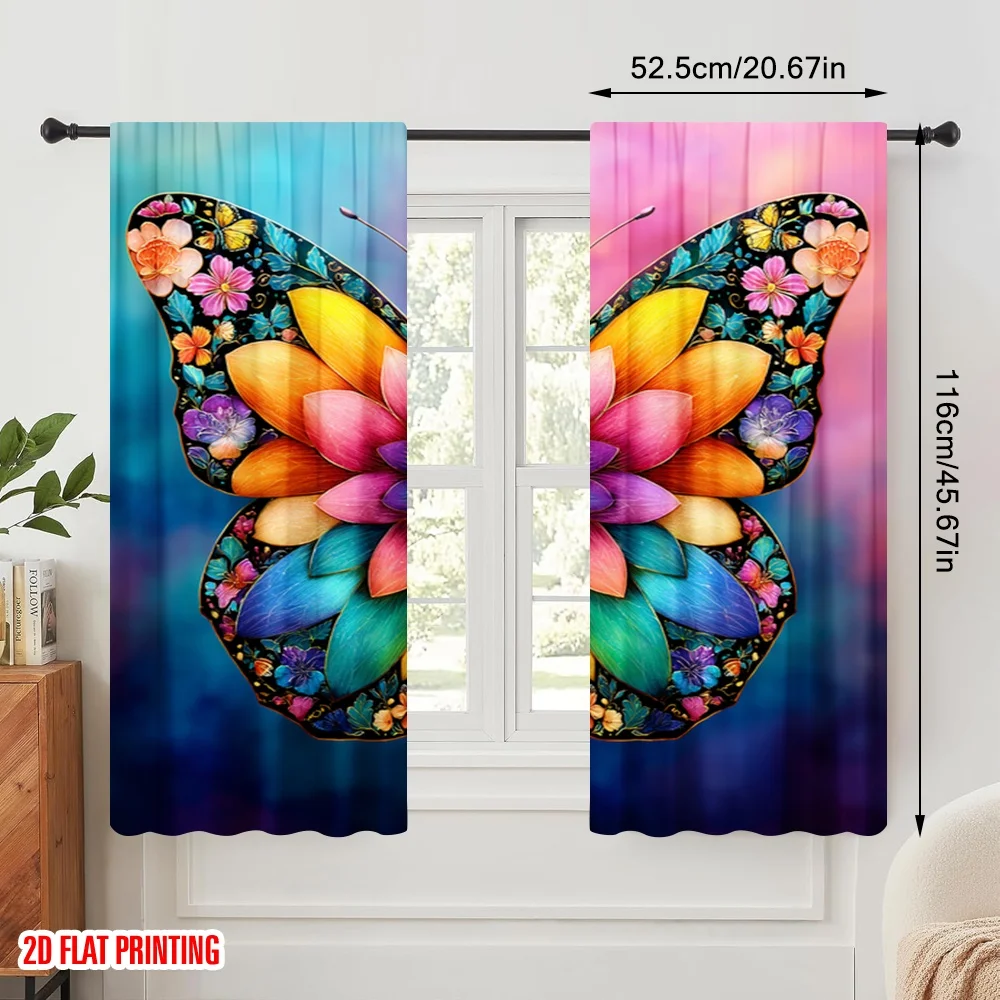 2pcs 2D flat printing Curtain Colorful Butterfly Fabric Without Electricity Party Decorations Use for Outdoor Holiday