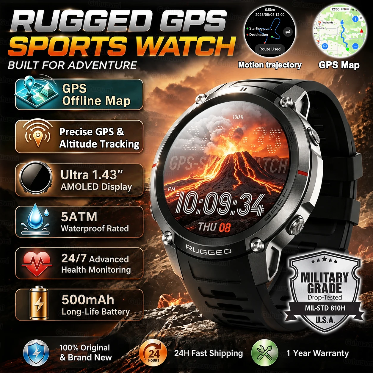 GPS Watch Professional Sport Smart Watch with Offline Map health Control Waterproof GPS Six-star positioning Tracking SmartWatch