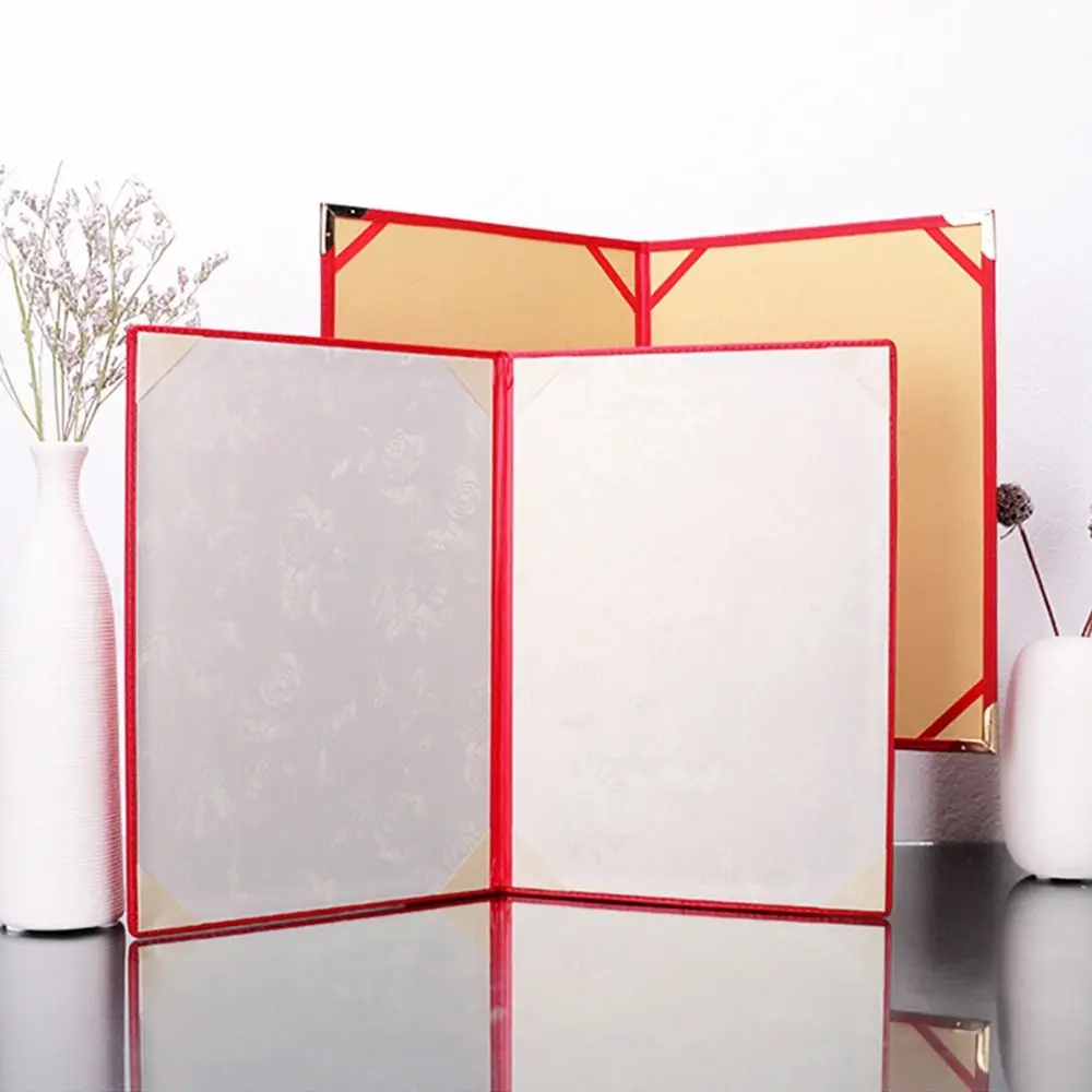 1Pcs New Surface A3 A4 Paper Hardcover PU Leather Gold Certificate Cover Thicken Red File Page Folder Hosted Speech