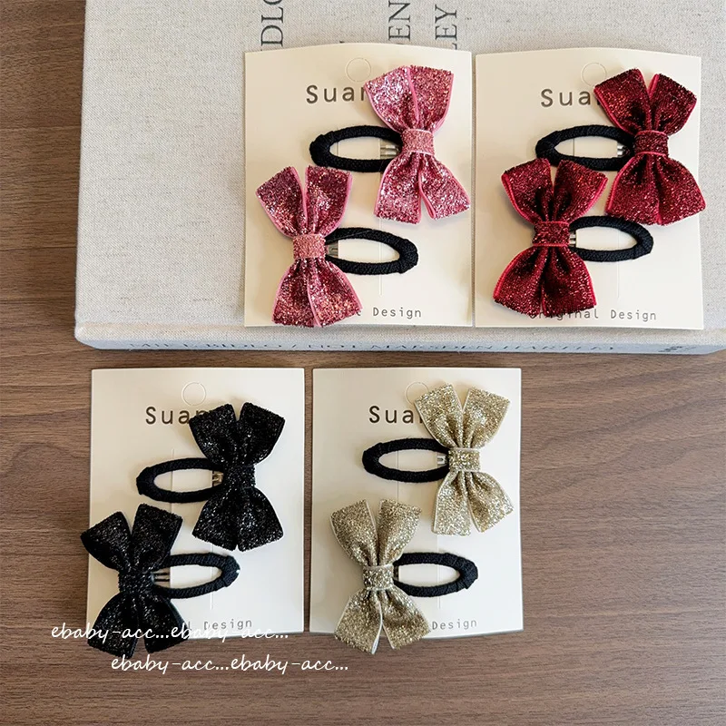 2PCS/Set 2026 New Women Black Bow Hair Clip Girls Side Broken Girl Hair BB Clip Sparkling Sequin Pink Princess Headwear