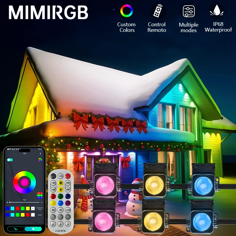 2025 New 300ft Smart Permanent Outdoor Lights RGB String Lights IP67 Waterproof Eaves Light with 44 Scene Modes for Halloween