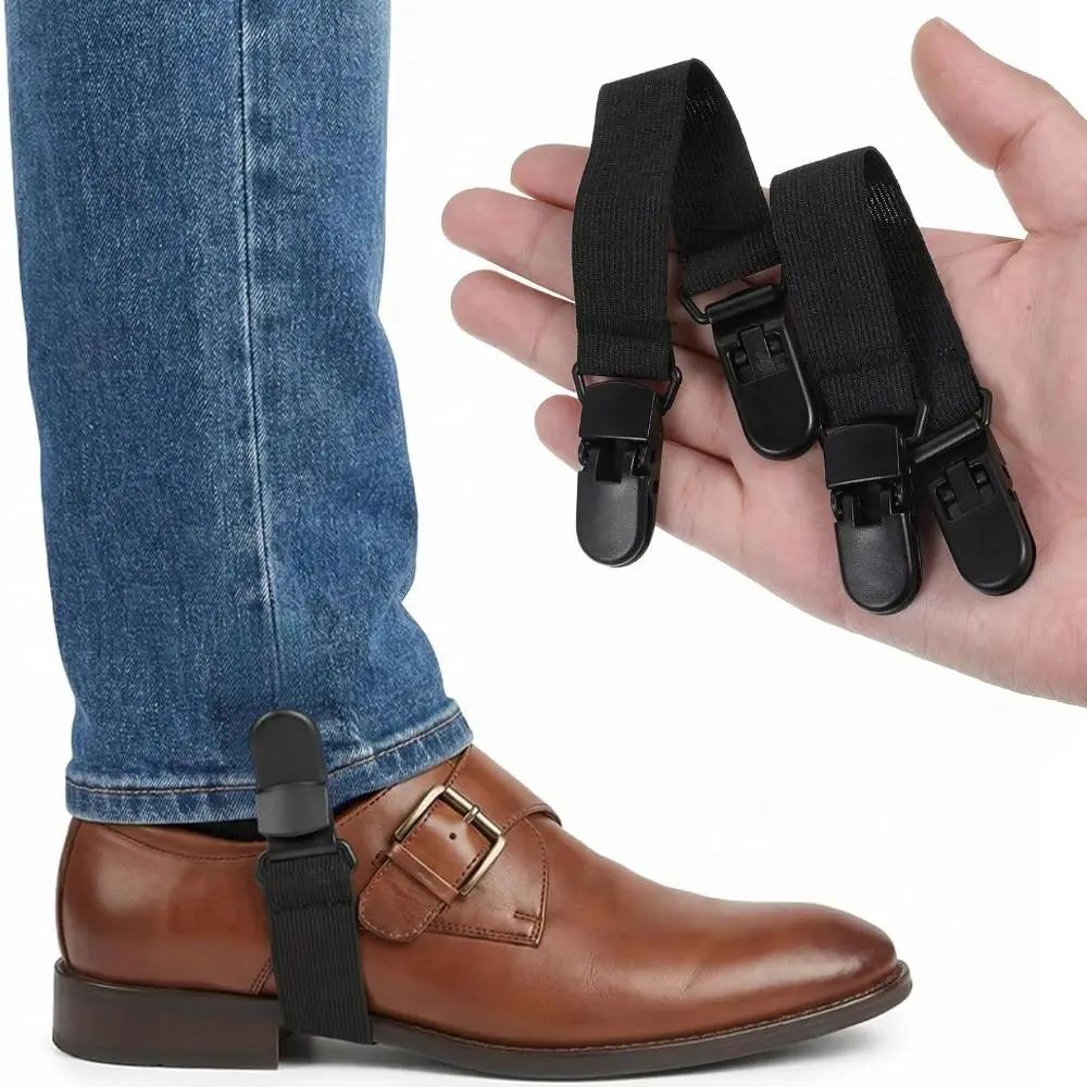 4pcs Reusable Boot Straps Sturdy Multi-purpose Elastic Straps with Clips Adjustable Boot Straps Clamps Motorcycle Riding