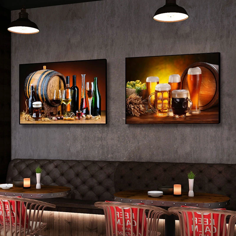 Kitchen Bar Red Wine Grape Beer Bottle Canvas Painting Still Life Nordic Poster Wall Art Picture for Living Room home Decor view 3
