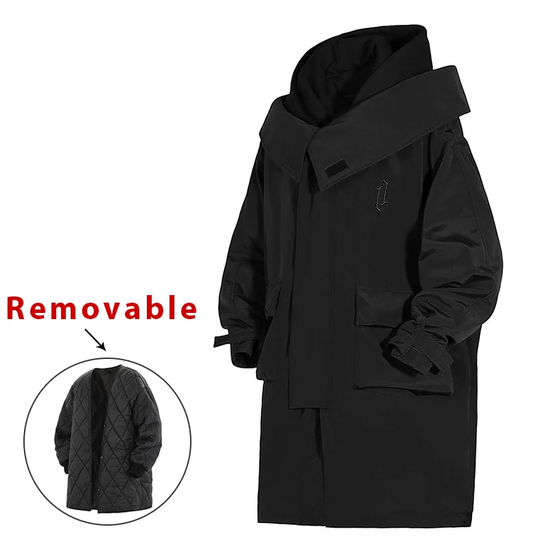 11 BYBB\'S DARK Men Winter Long Jacket Windbreaker 2023 New Fake two-piece Detachable Liner Function Parkas Coats Thick Jacket