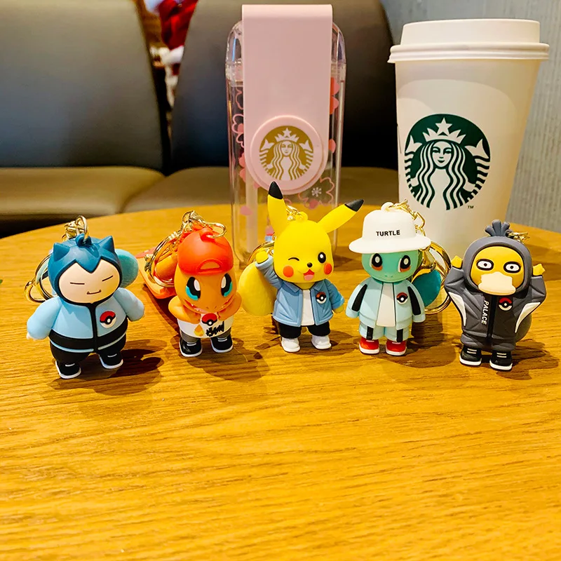 Pokemon Keychain Anime Figures Pikachu Cartoon Key Chain Charmander Psyduck Fashion Bag Keyring Pendant Accessories Toy Kid Gift