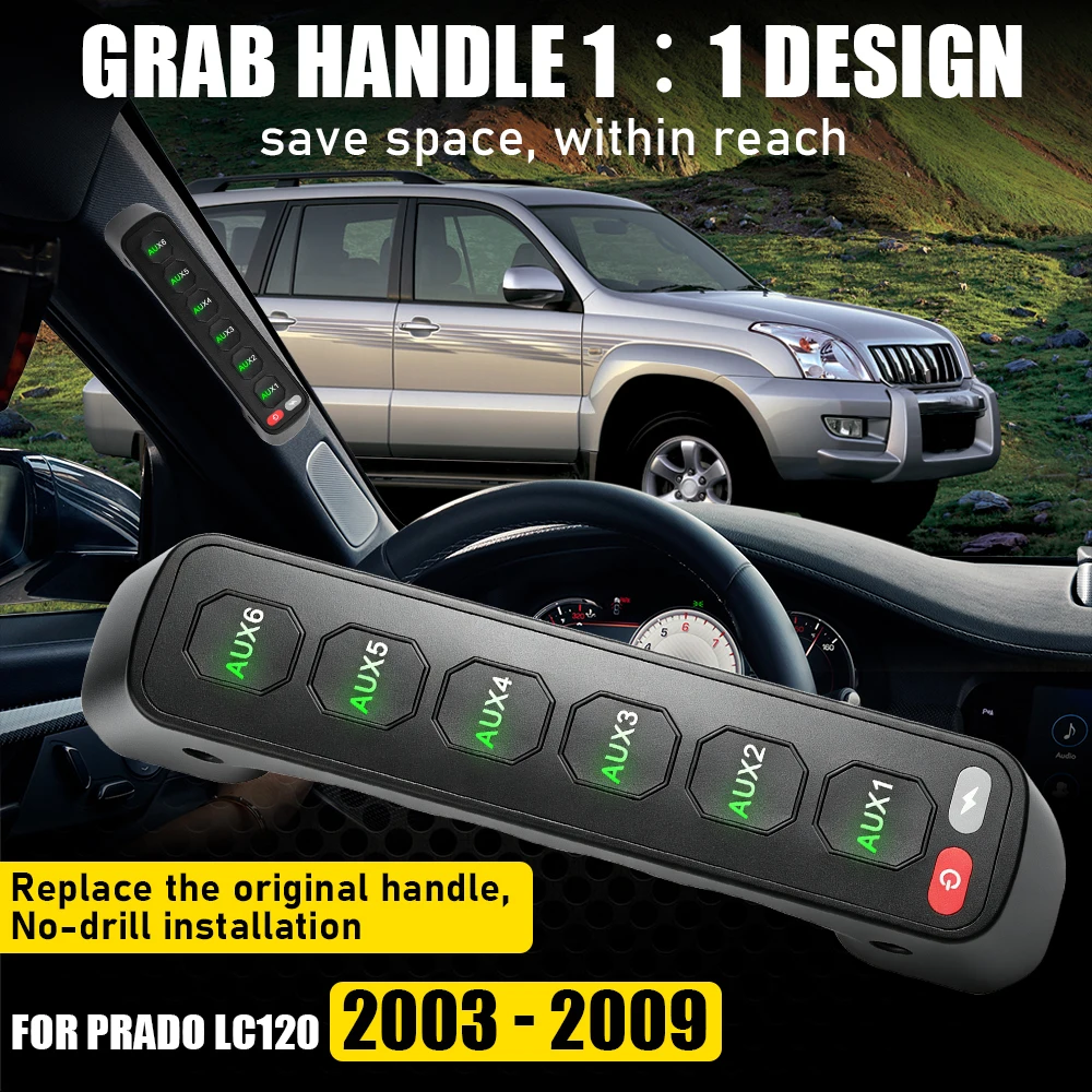 Grab Handle Switches Panel Wireless 6 Gang 12V On-Off LED Switch for Toyota Prado LC120 2003-2009 Driving Light Controller Box