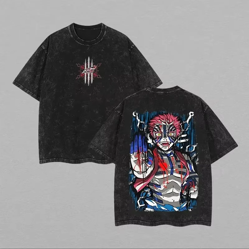 الرجعية غسل المتضخم تي شيرت كاريكاتير المحيطة الرجال والنساء الملابس الصيف القطن قصير الأكمام ملابس رياضية الموضة