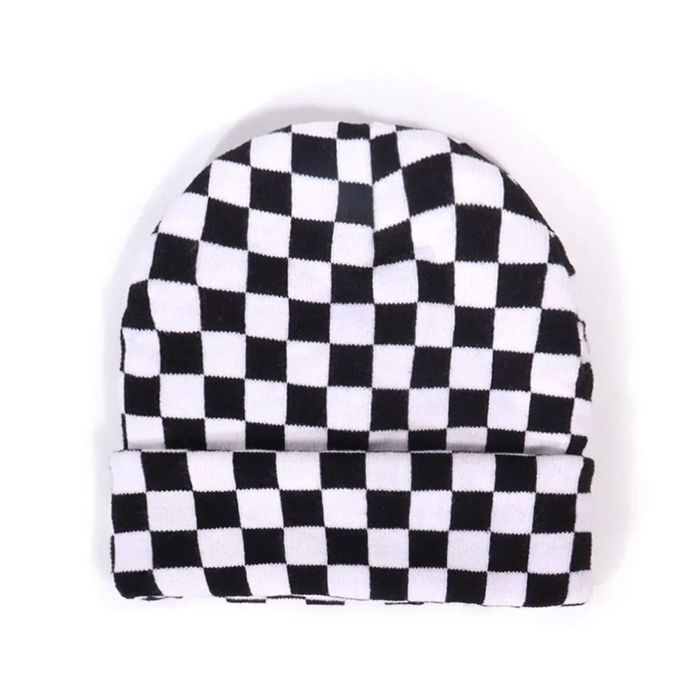 

2025 Winter Beanie Korean-style Fashion Checkered Jacquard Rolled-up Knitted Cap Casual Versatile Outdoor Vintage Warm Hip Hop