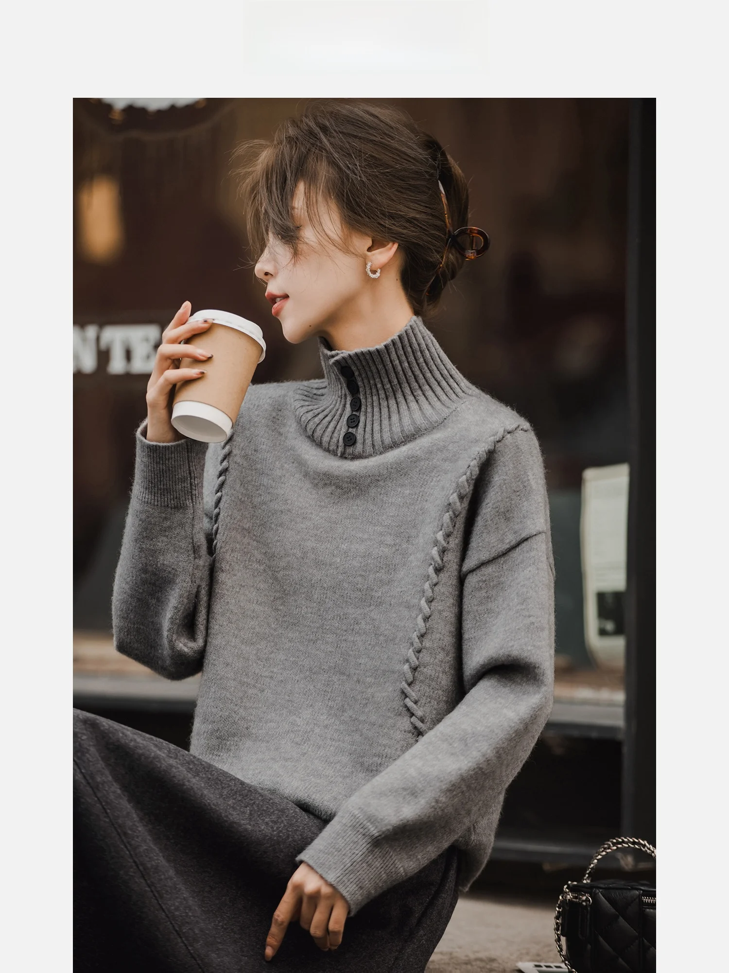 

York Knitted Sweater ey Series Women's Commute Versatile Turn-down Collar Top Winter New Arrival Straight Tube Sle