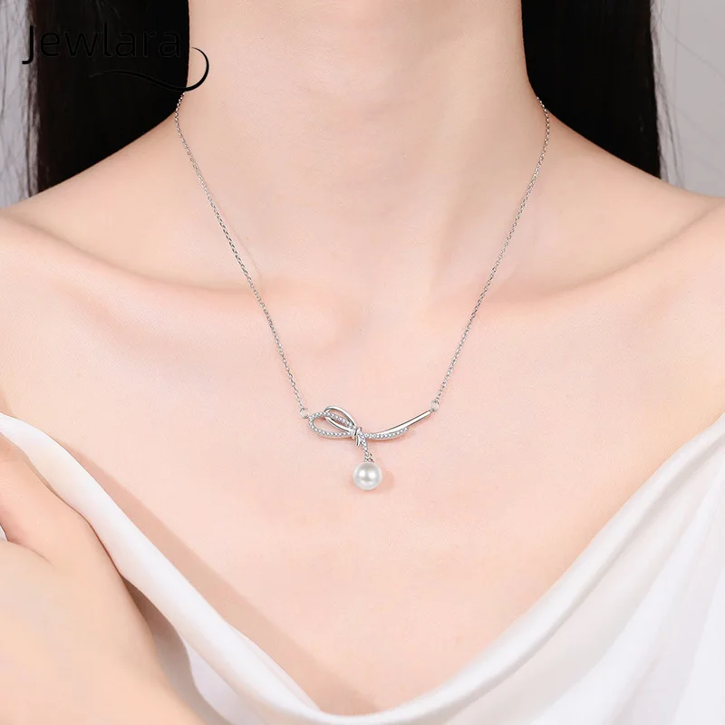 

Серебряное украшение Jewlara 925 пробы: колье с жемчугом и бриллиантами в форме банта, не тускнеющее, нишевое, универсальное, летнее, женское, на ключицу