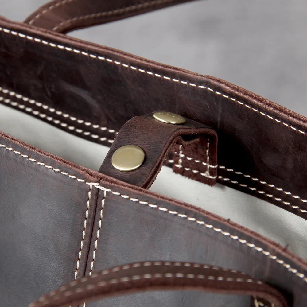 S.WORKER Vollnarbenleder Vintage Schultertasche Große Kapazität Echtleder Laptop-Einkaufstaschen für Frauen – Detail 12