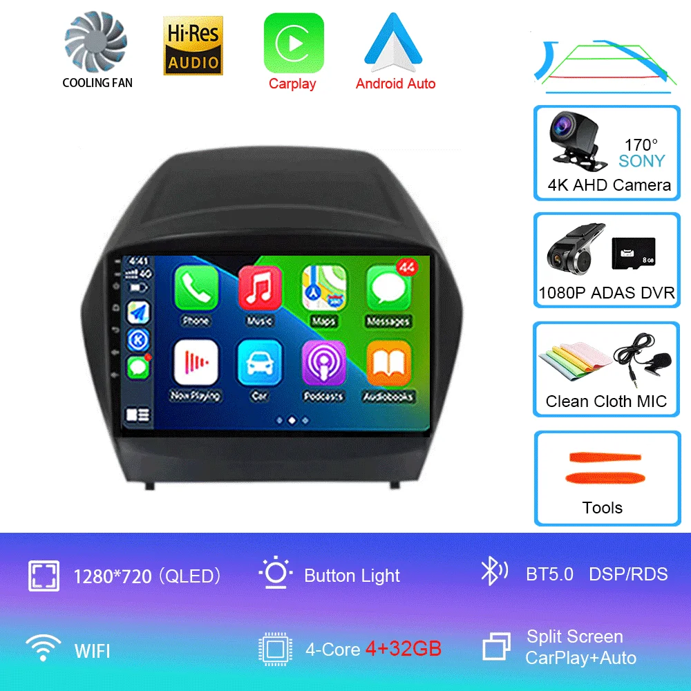 Android 16 Carplay autoradio voor Hyundai Tucson 2 LM IX35 2009-2015 navigatie GPS multimediaspeler WiFi stereo BT 360 camera - afbeelding 1