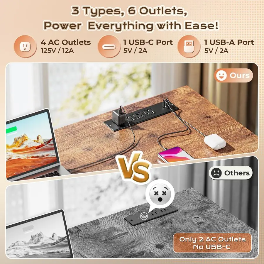 63 Inch L Shaped Desk with Power Outlets and USBC Port, Computer Corner Home Office Desk with File Fabric Drawers and Movable Mo