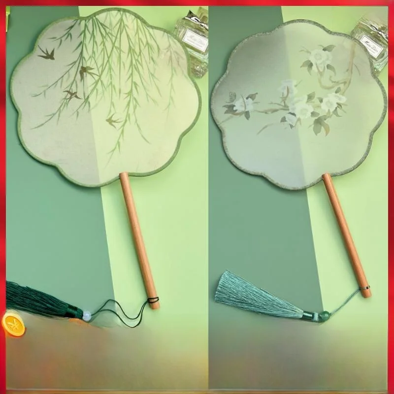 

Classical round Fan Dance Women's Hanfu Shandong Long Handle Asymmetric Fan Traditional Chinese Style Home Living