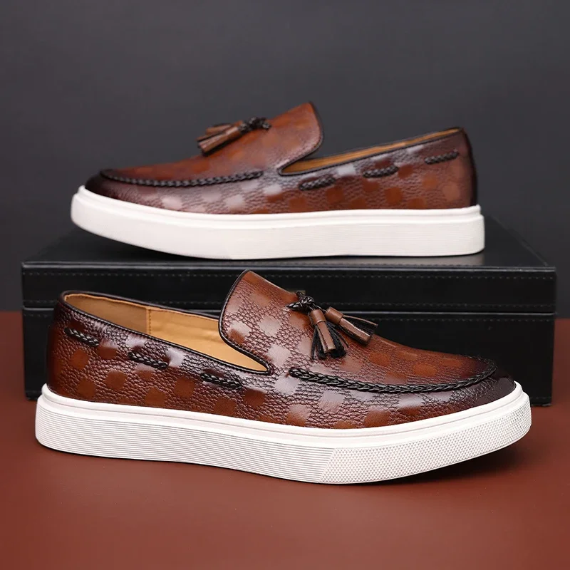 Baskets noires à enfiler pour hommes, glands marron, nouvelles chaussures canize, taille 38-46