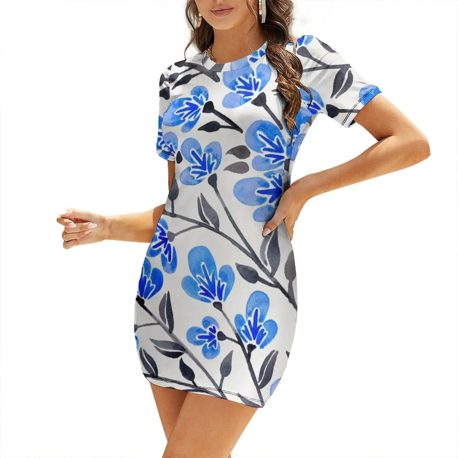 

Cherry Blossoms – Blue Palette Short-Sleeved Dress Dress for pregnant women elegant women's sets dresses summer