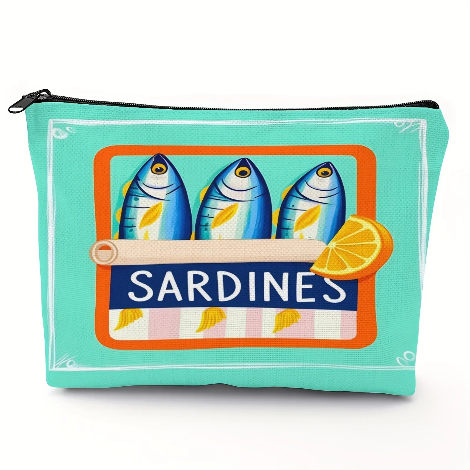 Vintage Sardines Olive Oil Design Unisex Makeup Bag Foldable Spacious Zipper Pouch for Travel Essentials Coins Makeup Travel Bag