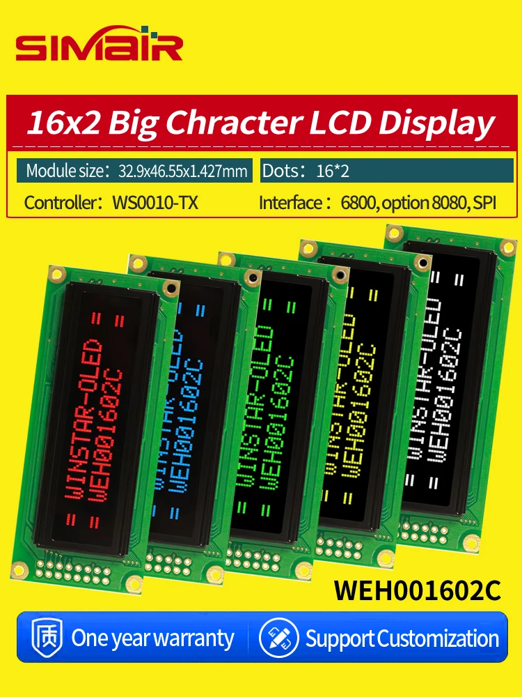 WEH001602C 85*36mm EH1602C Cyrillic Russian Font SPI Parallel 5V WS0010 WEH001602A 16x2 COB Character Display OLED