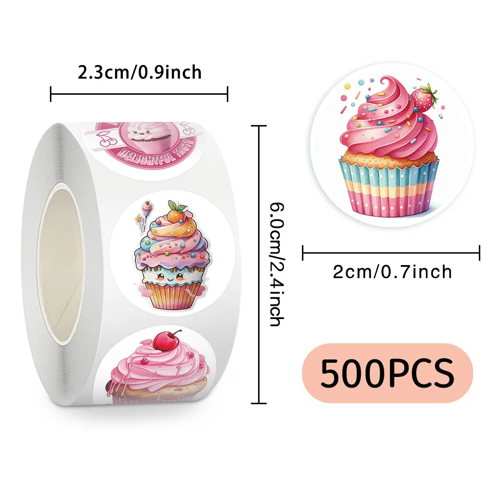 

500PCS Cupcake Cartoon Dessert Roll Sticker Personalized Creative Decorative Water Cup Pencil Case Laptop Decal Kids Toy Gift