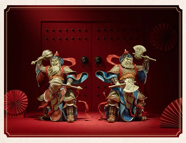 All-copper ornaments, auspicious door gods (a pair) home copper handicrafts, living room, decorations