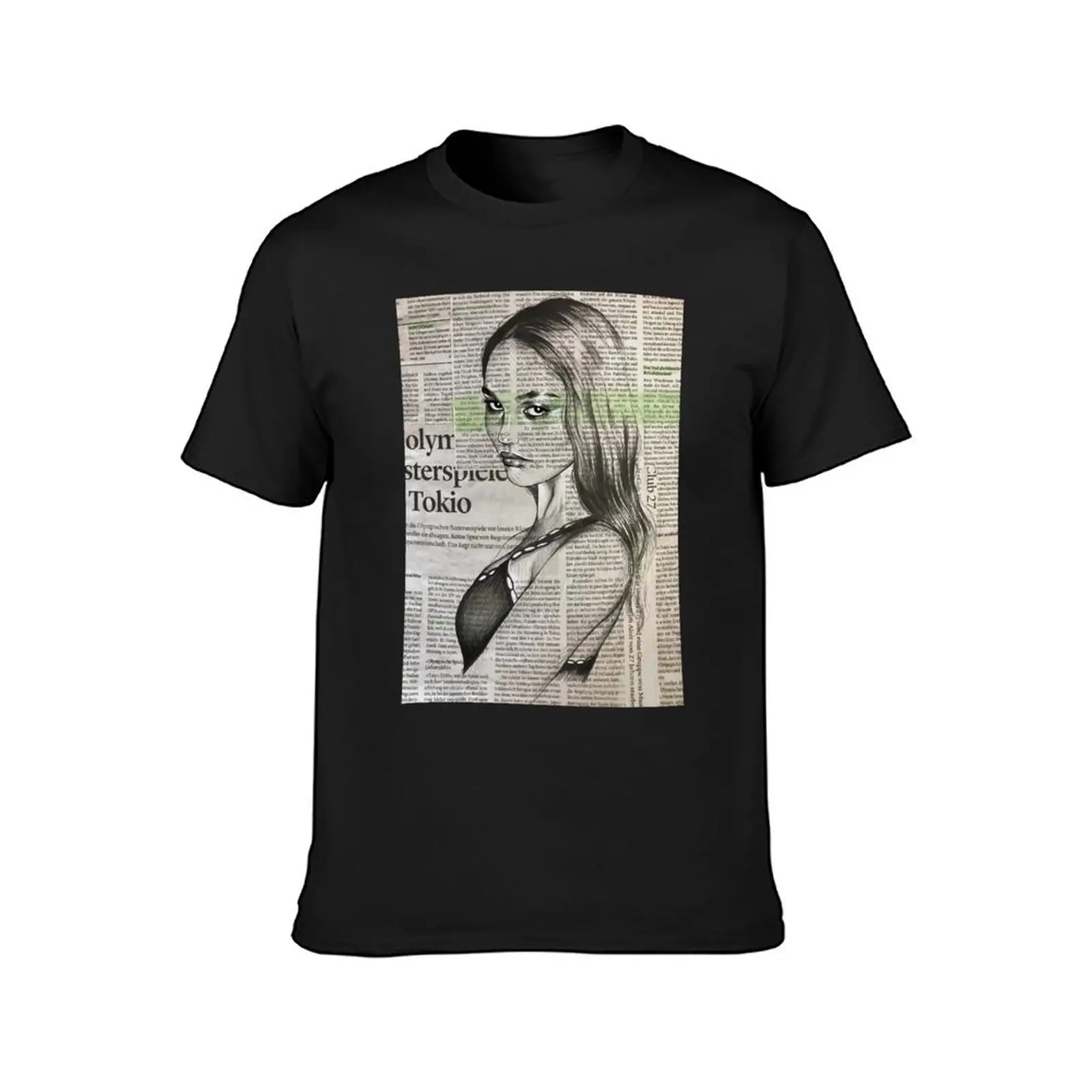 Lily Rose Depp portrait on newspaper T-Shirt funnys tops sweat mens plain t shirts