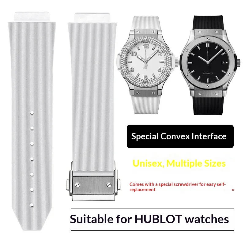 Replacement Silicone Watch Strap For HUBLOT Classic Fusion Ladies Watch Convex Interface Rubber Band 20x13mm Watch Accessories