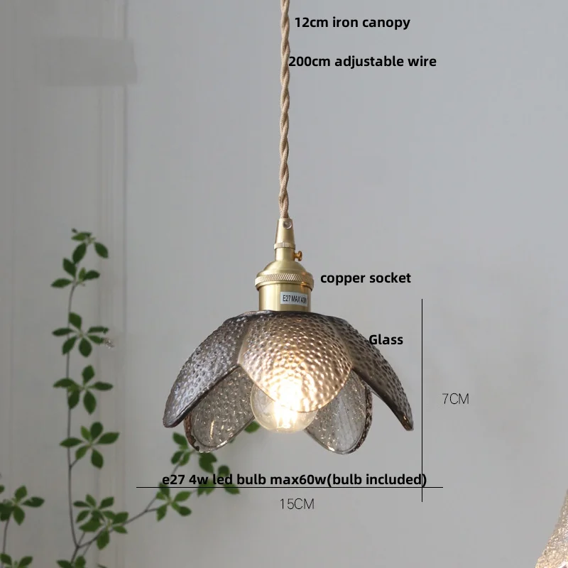 IWHD Smoke Gray LED Pendant Lights Dining Living Room Kitchen Light Nordic Modern Flower Glass 200cm Wire Adjustable Hang Lamp