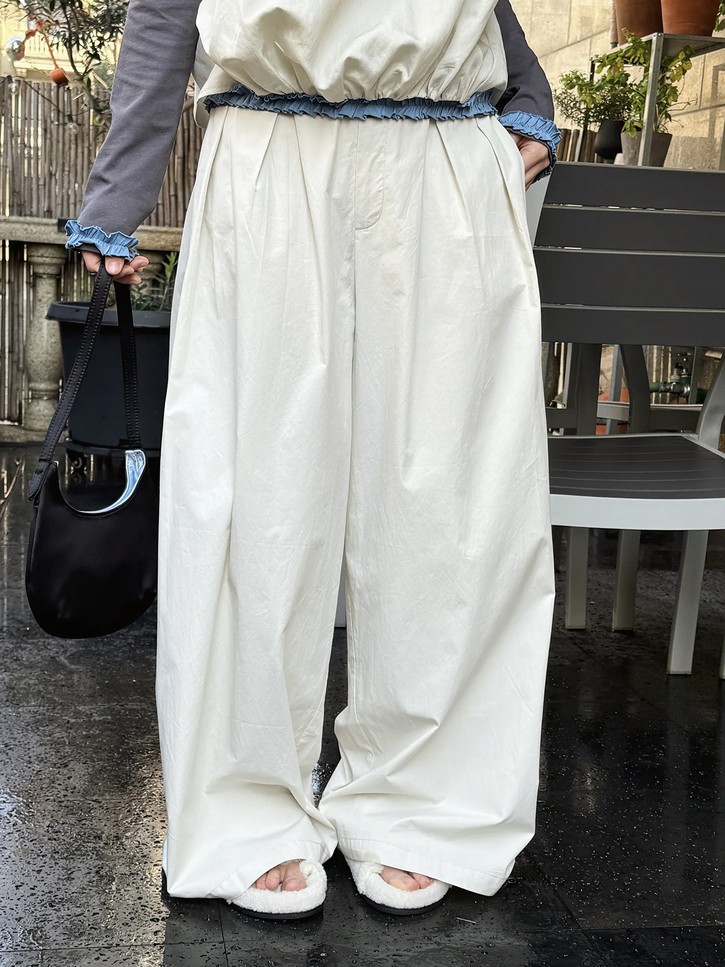 

Early spring new Korean style simple and relaxed high waist hanging wide leg casual pants with loose silhouette for women